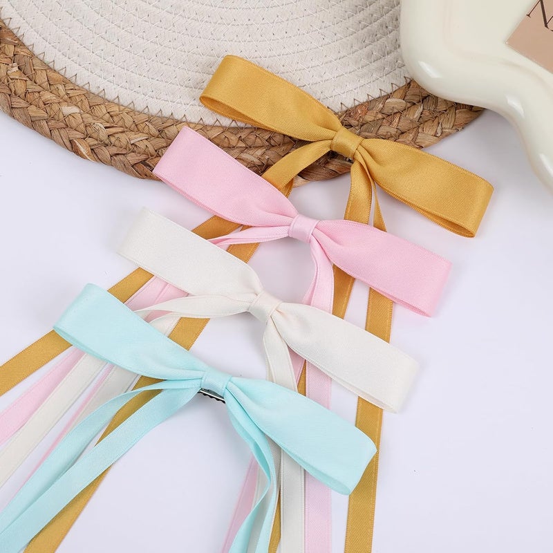 WORTL Hair Bows Clips Coquette Ribbon Bowknot with Long Tail Princess Hair Bows French Barrettes Hair Accessories for Women Girls 16PCS (Pink, Yellow, Cream, Aquamarine) - Image 5